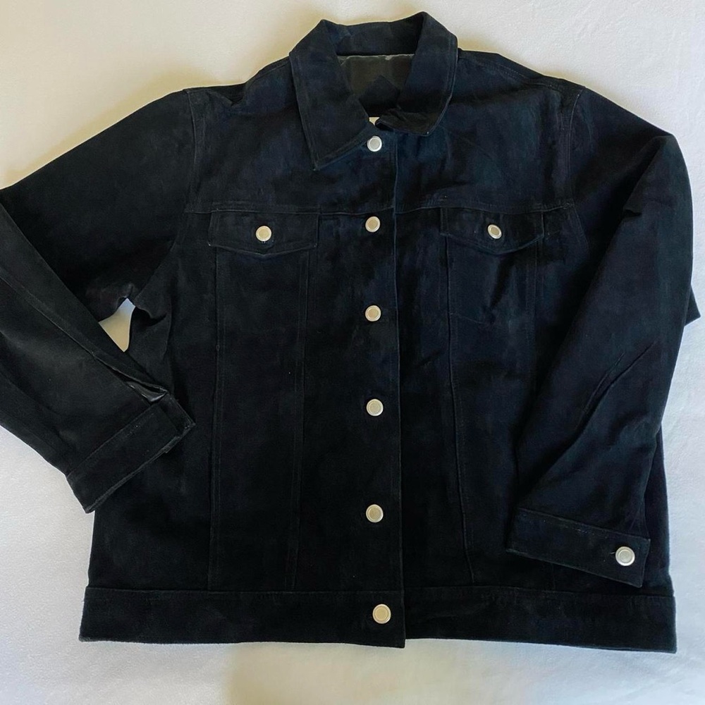vintage misty harbor black suede leather jacket / sz large